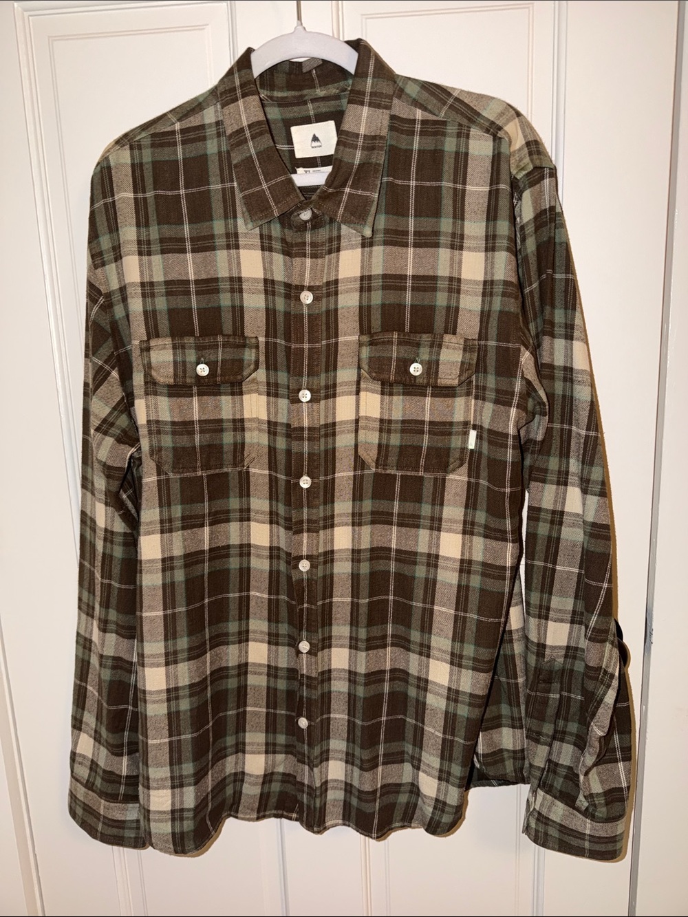 Burton Green, Brown and Cream Plaid Button-Up Shirt